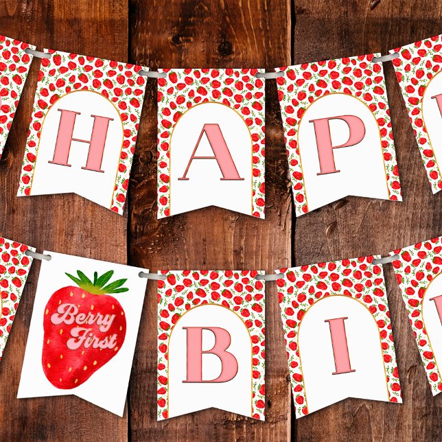 Gold Red Strawberry Berry Erstes Glück Geburtstag Wimpelkette (Von Creator hochgeladen)