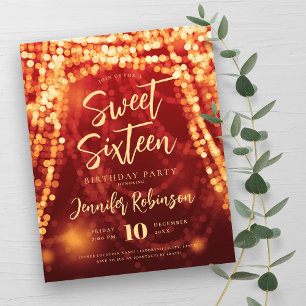 Gold Red String Lights Sweet 16 Einladen Flyer