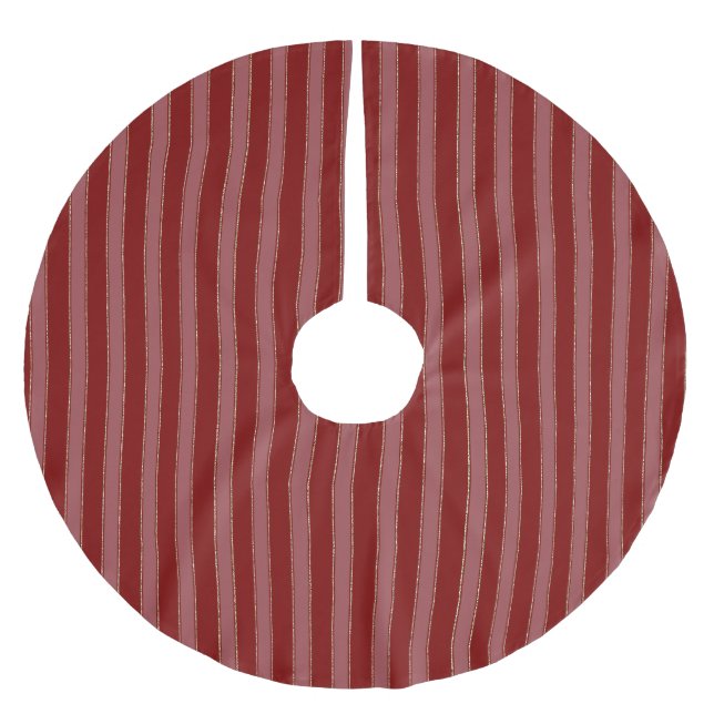 Gold Red Stripes Christmas Polyester Weihnachtsbaumdecke (Vorderseite)