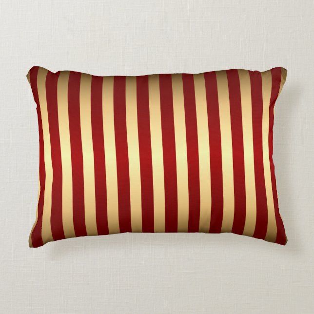 Gold Red Stripes Muster Zierkissen (Vorderseite)