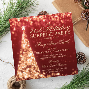 Gold Red Surprise 21. Geburtstag Weihnachtsbeleuch Einladung