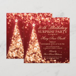 Gold Red Surprise 30. Geburtstag Weihnachtsbeleuch Einladung