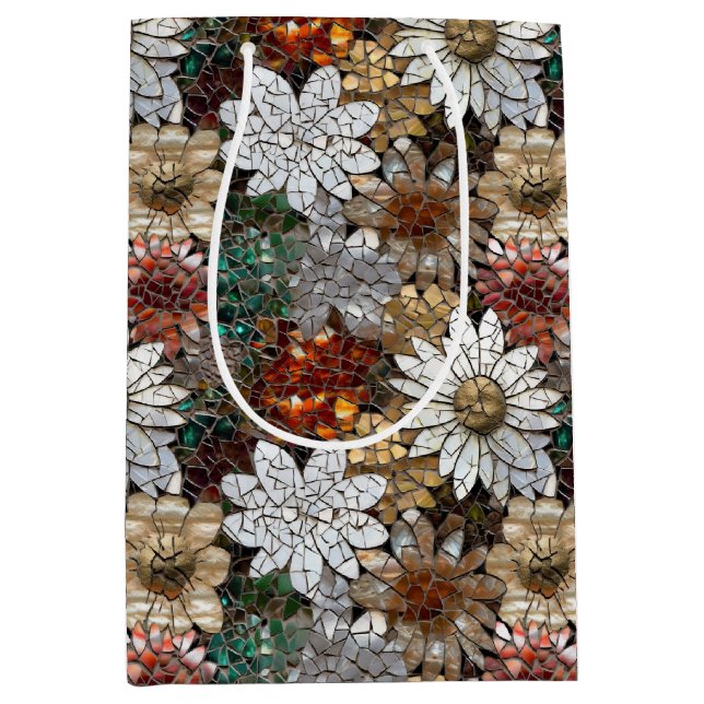 Gold Red White Floral Mittlere Geschenktüte (Vorderseite)