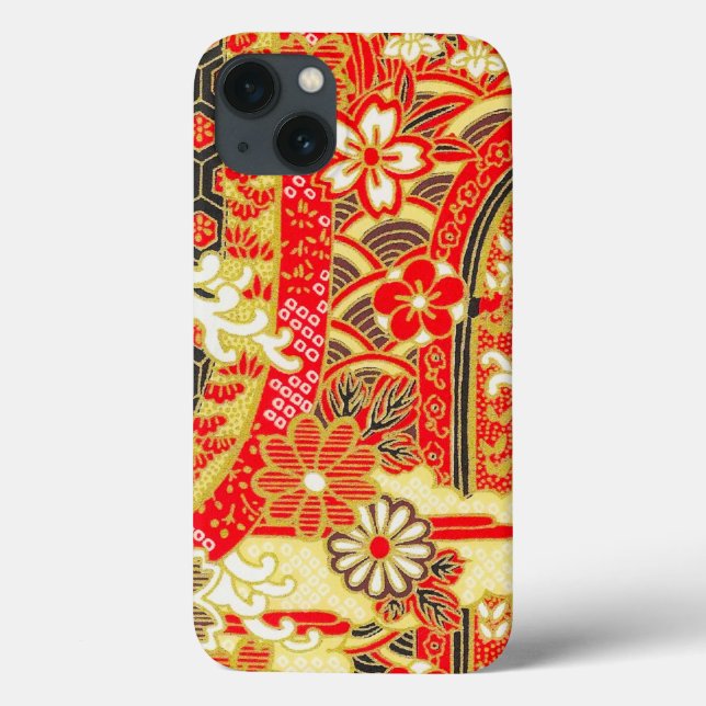 Gold Red White Japanisch Kimono Blume Case-Mate iPhone Hülle (Rückseite)