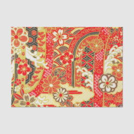 Gold Red White Japanisch Kimono Floral Decoupage Seidenpapier