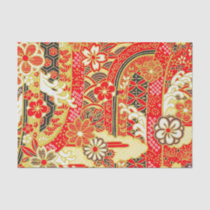 Gold Red White Japanisch Kimono Floral Decoupage Seidenpapier