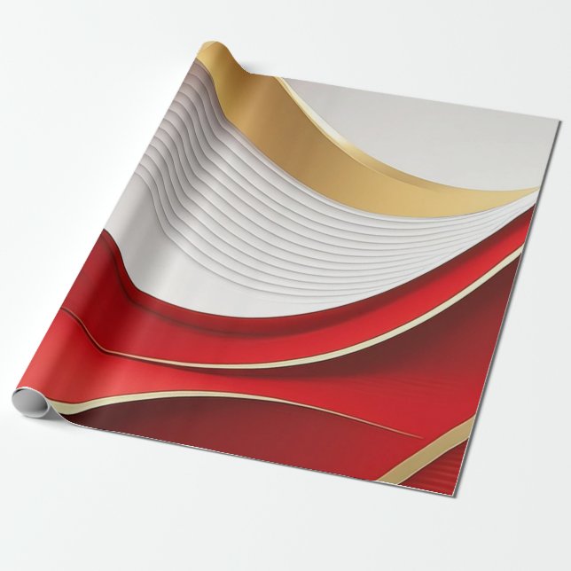 Gold Red White Wavy Muster Wrapping Paper Geschenkpapier (Ungerollt)
