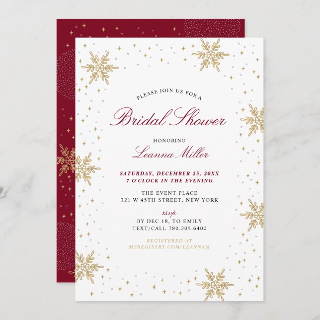 Gold & Red Winter Christmas Bridal Polterabend Einladung (Vorne/Hinten)