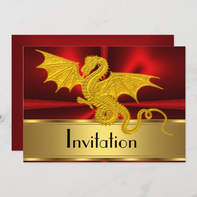 Gold Red Year of the Dragon Invitation Einladung (Vorne/Hinten)