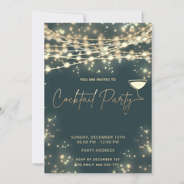 Gold-Reihe beleuchtet Corporate Cocktail Party Einladung (Vorderseite)