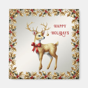 Gold Reindeer Holiday Magnet