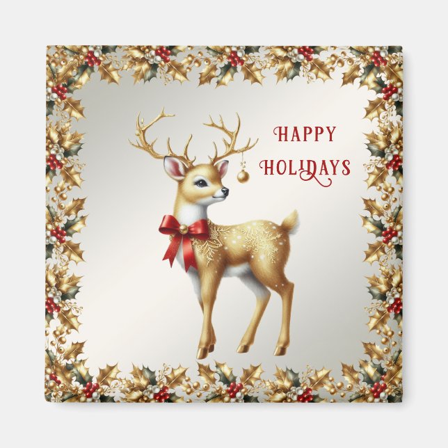 Gold Reindeer Holiday Magnet (Vorne)