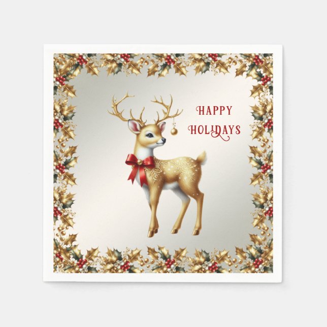 Gold Reindeer Holiday Napkin Serviette (Vorderseite)