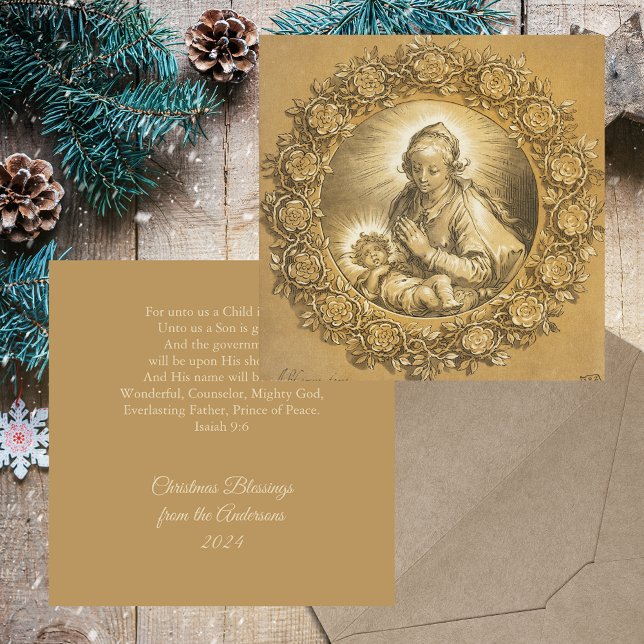 Gold Religiöse Christliche Weihnachtskrippe Szene Feiertagskarte (Gold Religious Christian Catholic Christmas Nativity Scene Without Photo Holiday Greetings Card)