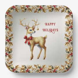 Gold Rentier Holiday Paper Plate Pappteller