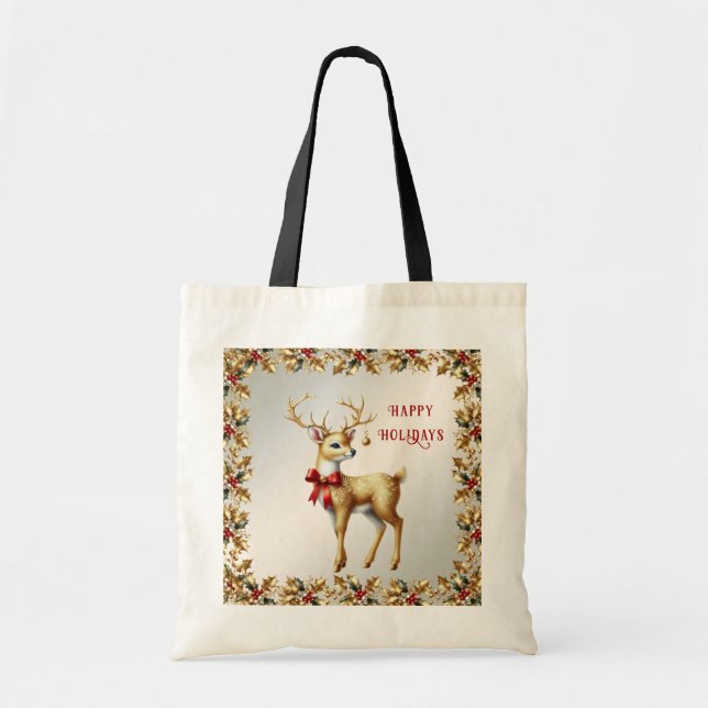 Gold Rentier Holiday Tote Bag Tragetasche (Vorne)