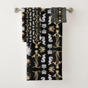 Gold Retro Art Nouveau Print Badhandtuch Set