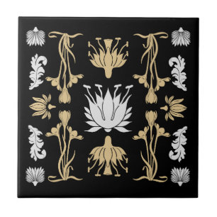Gold Retro Art Nouveau Print Fliese