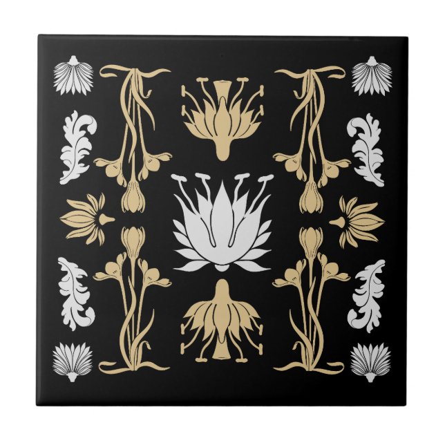 Gold Retro Art Nouveau Print Fliese (Vorderseite)
