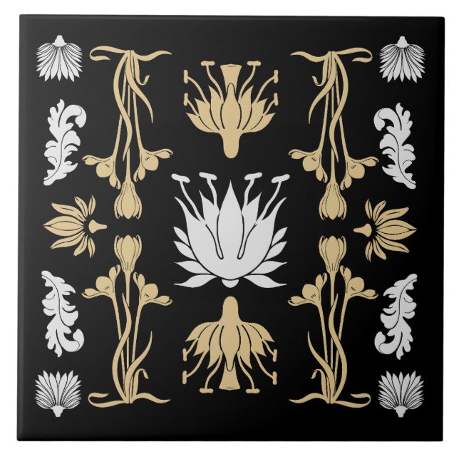 Gold Retro Art Nouveau Print Fliese (Vorderseite)