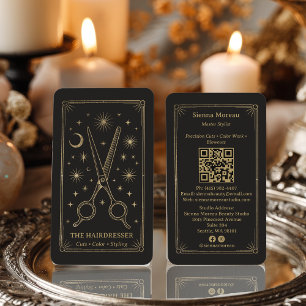 Gold Retro Celestial Tarot Friseur QR Code Visitenkarte