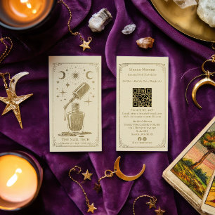 Gold Retro Celestial Tarot Nageldesigner QR Code Visitenkarte
