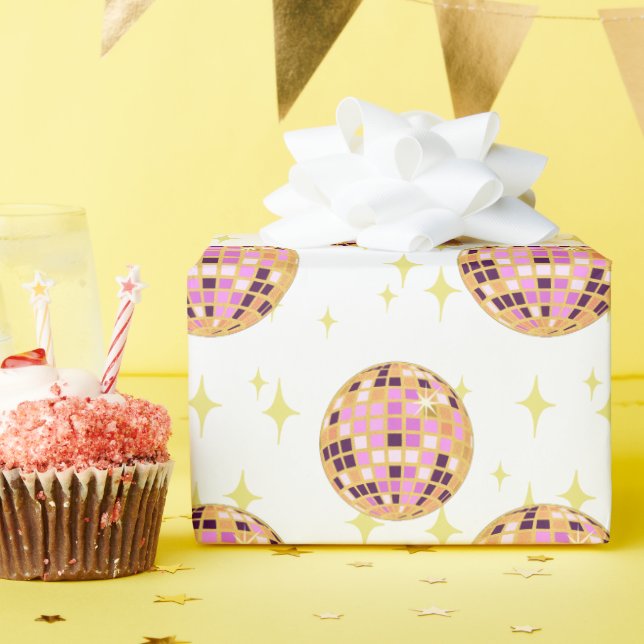 Gold Retro Disco Ball Mirrorball Geschenkpapier (Geburtstagsparty)