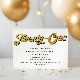 Gold Retro Script Black White 21st Birthday Party Einladung