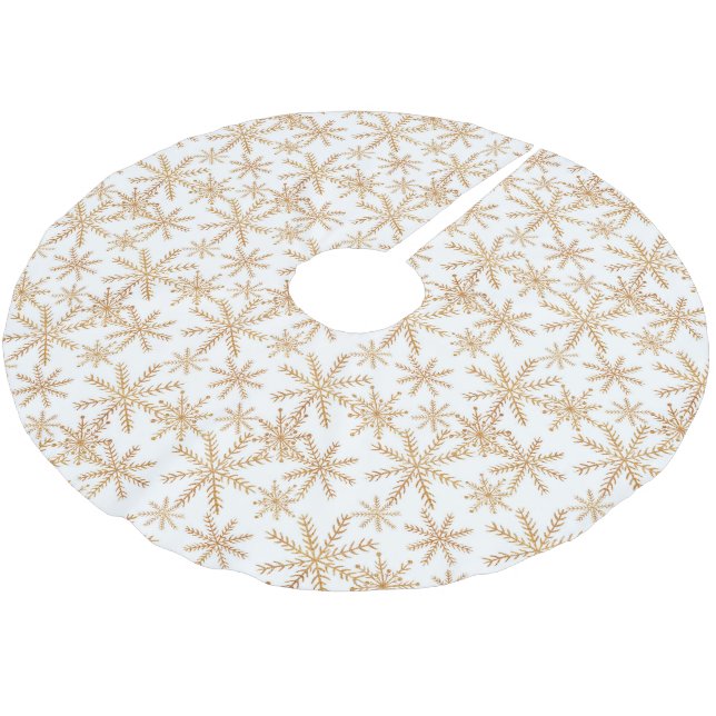 Gold Retro Snowflake Muster Polyester Weihnachtsbaumdecke (Schrägansicht)