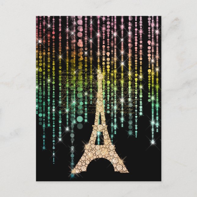 Gold Rhinestones Eiffel Tower Postkarte (Vorderseite)