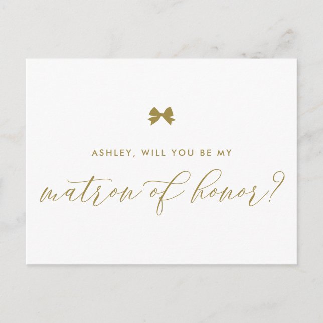 Gold Ribbon Bow wirst du meine Ehrenmatrone sein Postkarte (Vorderseite)
