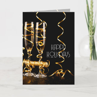Gold Ribbon Champagner Frohe Feiertage Feiertagskarte