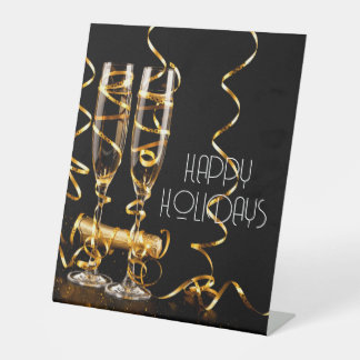 Gold Ribbon Champagner Frohe Feiertage Sockelschild