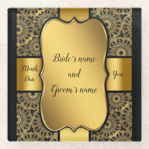 Gold Ribbon-Gastgeschenk Hochzeit Glasuntersetzer