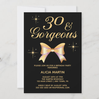Gold Ribbon Girl 30 & wunderschöne schwarze 30. Ge Einladung