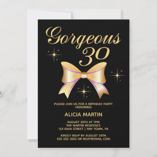 Gold Ribbon Girl Gorgeous 30 Black 30. Geburtstag Einladung