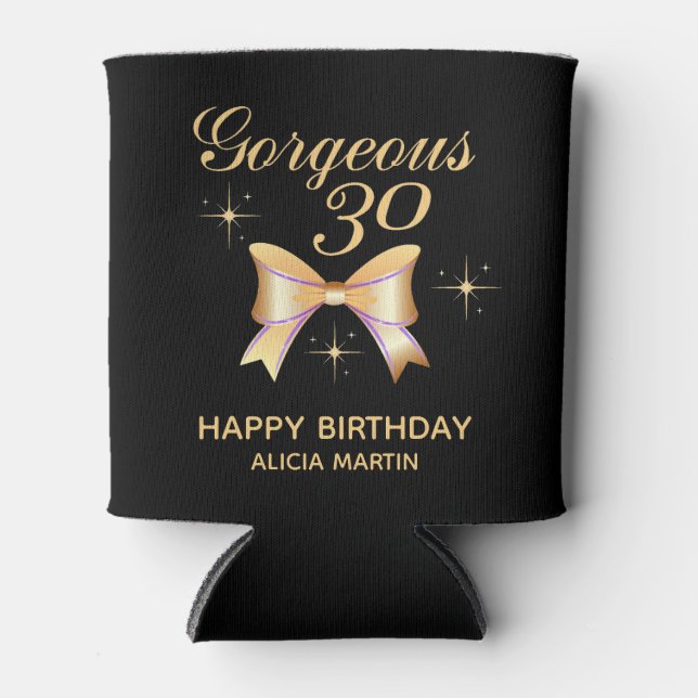 Gold Ribbon Girl Gorgeous 30 Black Happy Geburtsta Dosenkühler (Vorderseite)