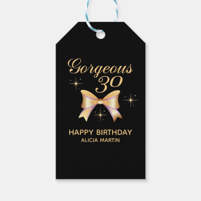 Gold Ribbon Girl Gorgeous 30 Black Happy Geburtsta Geschenkanhänger (Vorderseite)