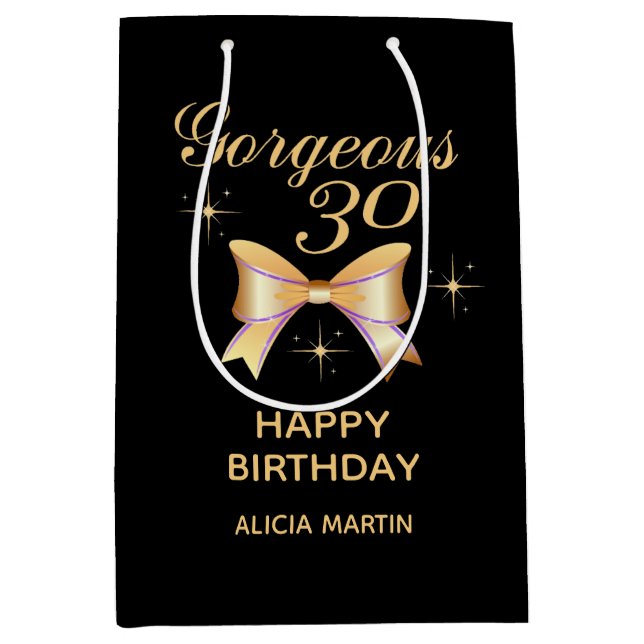Gold Ribbon Girl Gorgeous 30 Black Happy Geburtsta Mittlere Geschenktüte (Vorderseite)