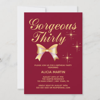 Gold Ribbon Girl Gorgeous 30 Burgundy Geburtstag Einladung