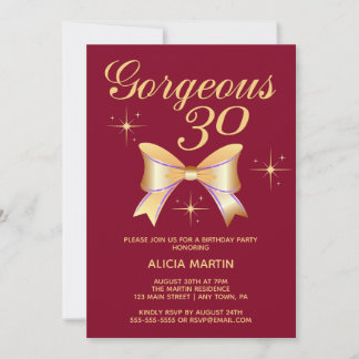 Gold Ribbon Girl Gorgeous 30 Burgundy Geburtstag Einladung