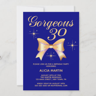 Gold Ribbon Girl Gorgeous 30 Marine 30. Geburtstag Einladung