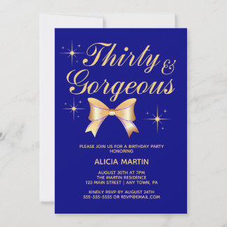 Gold Ribbon Girl Thirty & Gorgeous Navy Geburtstag Einladung