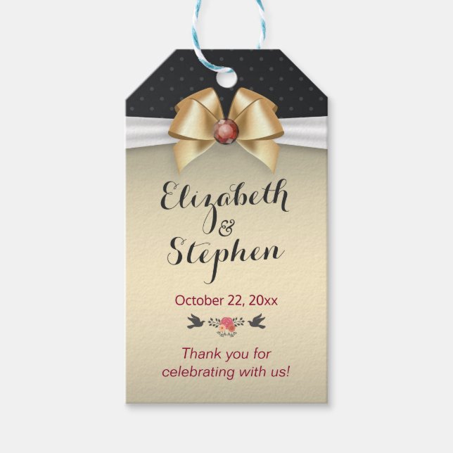 Gold Ribbon Red Diamond Wedding Vielen Dank für Ih Geschenkanhänger (Vorderseite)