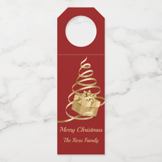 Gold Ribbon Weihnachten Prestige Flasche Hanger Ta Flaschenanhänger (Vorderseite)