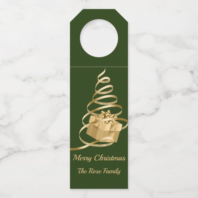 Gold Ribbon Weihnachten Prestige Flasche Hanger Ta Flaschenanhänger (Vorderseite)