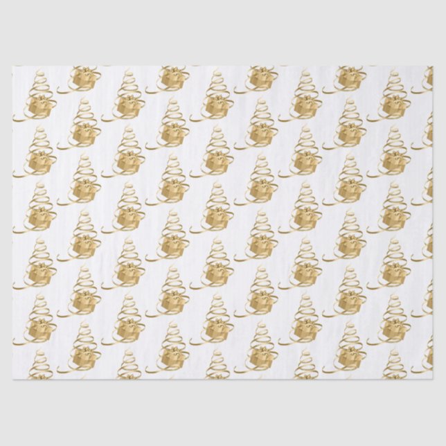 Gold Ribbon Weihnachtsbaum Geschenkpapier Seidenpapier (Vorderseite)