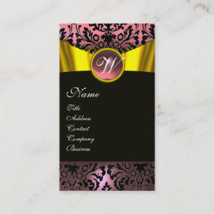GOLD RIBBON YELLOW BLACK PINK DAMASK MONOGRAMM VISITENKARTE