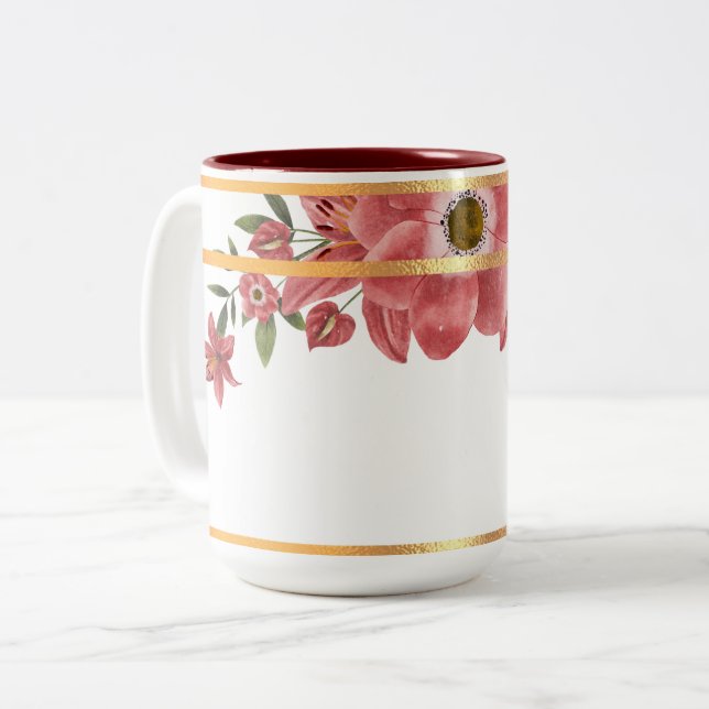 Gold Rimmed Floral Zweifarbige Tasse (Vorderseite Links)