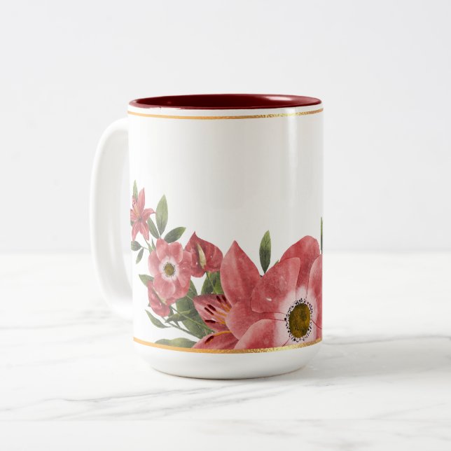 Gold Rimmed Floral Zweifarbige Tasse (Vorderseite Links)